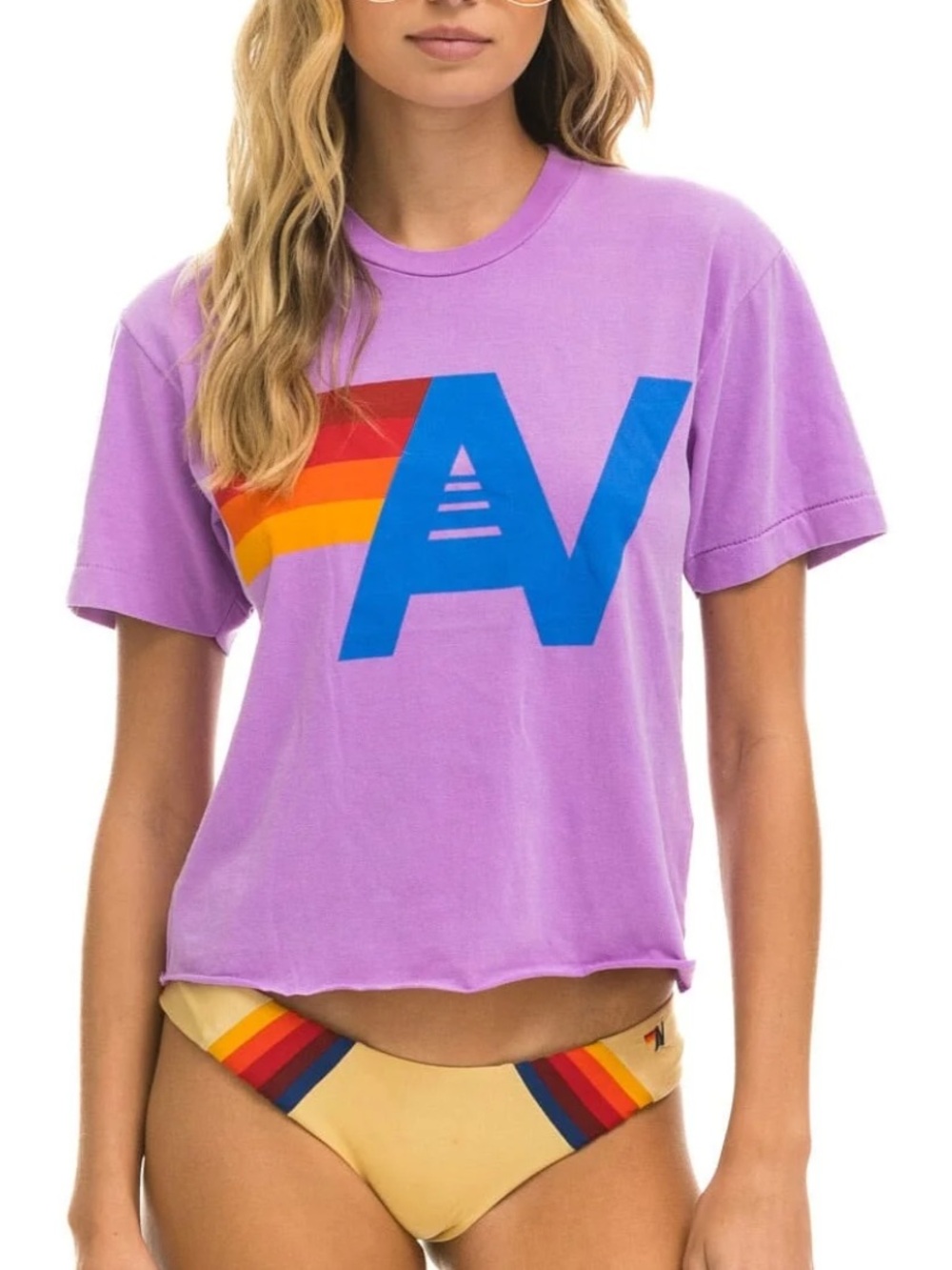 Aviator Nation LOGO BOYFRIEND TEE - NEON PURPLE